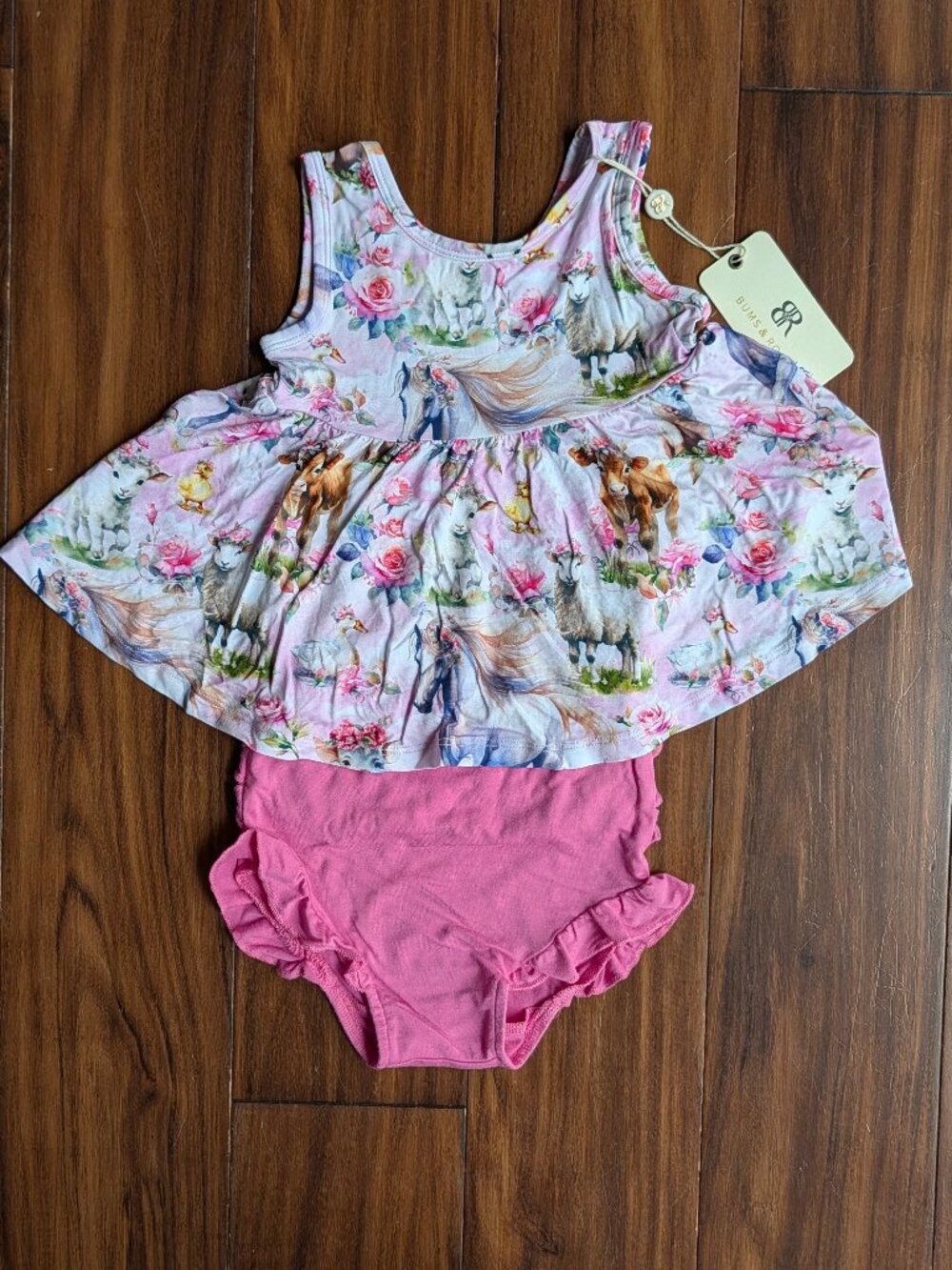 Bums & Roses On the Farm Peplum & Bummies Set, 18-24m, NWT
